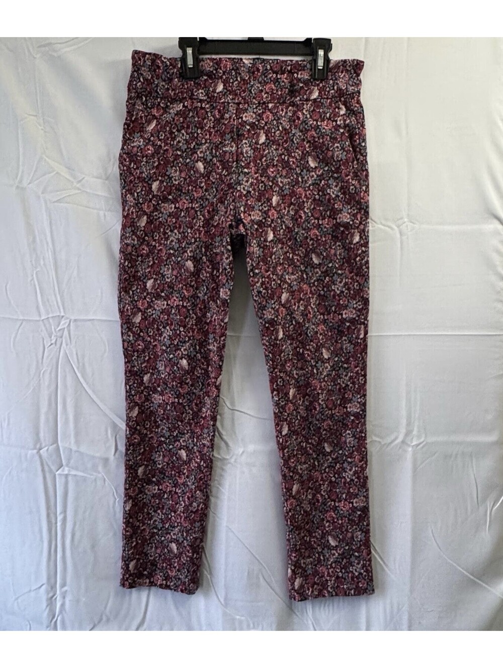 Chapter One Pants Womens XL Burgundy Floral Stretch Ankle